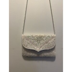 La Regale Beaded Clutch W/Strap Purse Ivory Wedding Party Bag